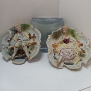 Bisque Colonial Style Male & Female Handpainted Figurines